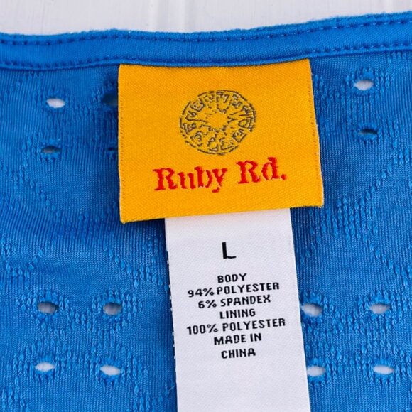 Ruby Rd. Women's Blue Eyelet Ruffle Sleeve Top Large Short Sleeves - Picture 3 of 4